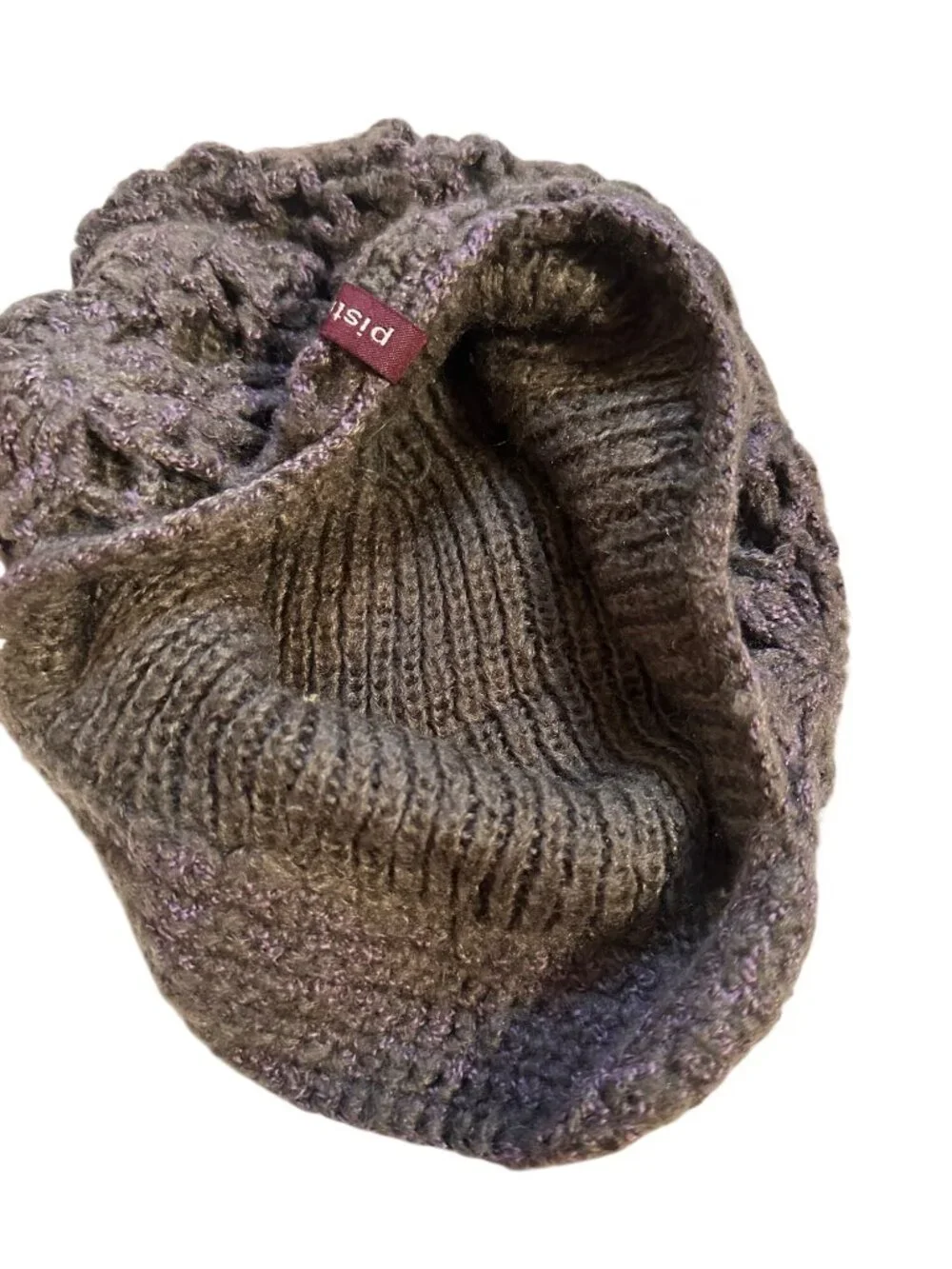 Pistil Womens Purple & Grey Cable Knit Slouch Hat With Button Detail - Picture 5 of 8